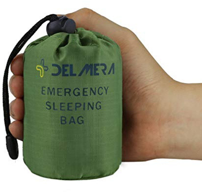 Delmera Notfall-Schlafsack, leicht, Überlebensschlafsäcke, wasserdicht, thermische Notfalldecke, Biwy-Sack, Überlebensausrüstung für Outdoor-Abenteuer, Camping, Wandern, Grün (Grün, eine Packung)