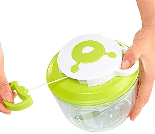 GreensKon Mini Gemüseschneider，Küche Zwiebelschneider mit 3 Edelstahlklingen Manuell Essen allesschneider/Fleischwolf/Mixer, Zwiebel/Fleisch/Ingwer/Obst/Kräuter/Knoblauch Schneider Ei Blender 1000ml