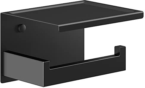 HITSLAM Toilettenpapierhalter Ohne Bohren, Selbstklebend Klopapierhalter mit Ablage, Edelstahl Klorollenhalter Wandmontage, Wc Papier Halterung Rollenhalter mit Kleber für Badzimmer Schwarz