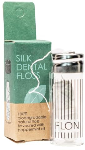 FLON Natural Silk Dental Floss, Peace Silk Coated in Candelilla Wax, Mint Flavoured, Compostable & Eco Friendly ~ 30 metres