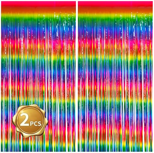 2 Stück Regenbogenfolie Fransenvorhang mehrfarbige Quaste Vorhänge Party Foto Hintergrund für Geburtstag Hochzeit Verlobung Abschluss Babyparty Braut (1 x 2 m)