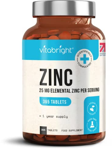 Zinc Supplements with Copper | 50mg Daily | 400 Zinc Tablets | 6+ Months | Zn Bisglycinate for Men & Women | High Absorption, High Strength Zink and Copper Supplement | Made in UK | VitaBright