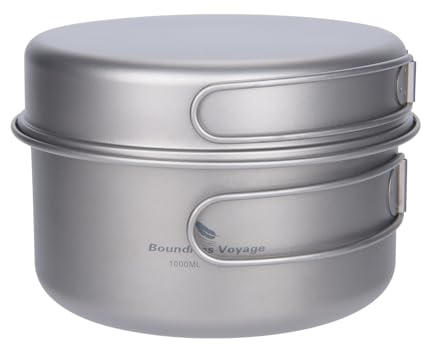 usharedo Tragbarer Becher Titan Topf Pfanne Set mit Klappgriffen Camping Wandern Outdoor Tasse Geschirr ti2042c