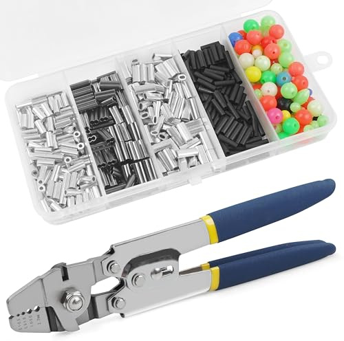 Drahtseil-Crimpzange mit Cutter + 500pcs Crimphülsen Set Müheloses Sparen Angeln Crimpzange Edelstahl Angeln Draht Crimper Tool, 4 Größe Crimp Hülsen Angeln Tackle Zange
