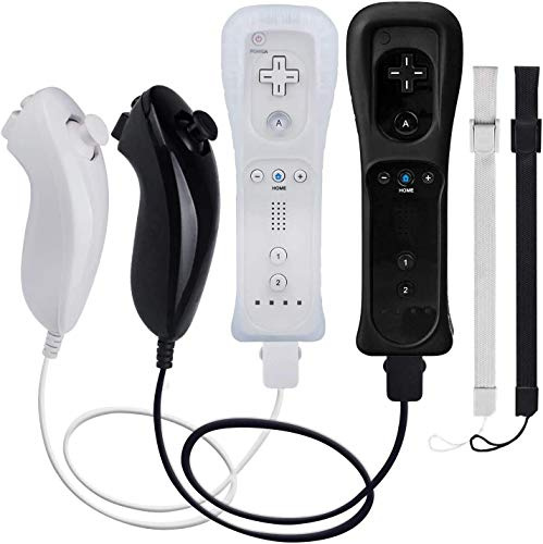 TechKen 2 Pcs Remote Controller for Wii, Remote Game Controllers Compatible with Wii Remote Nunchuck Replacement (White Black)