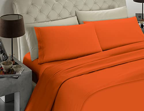 Banzaii Completo Lenzuolo Matrimoniale, Arancio Scuro 100% Microfibra Made in Italy, Lenzuolo Sopra 240 x 290 cm, Lenzuolo Sotto 160/170 x 190/200 x 25 cm, 2 Federe 52 x 82 cm