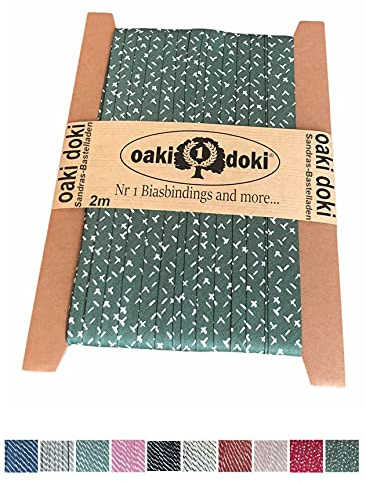 Sandras-Bastelladen Schrägband/Einfassband Baumwolle mit Streifen Muster gefalzt 2m x 20mm 9017-Petrol
