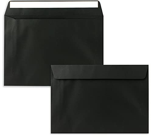 100 x kuvert DIN C5, svart, 16,2 x 22,9 cm, kuvertstängning, eleganta kuvert för stora inbjudningar och kort, för födelsedag eller bröllop
