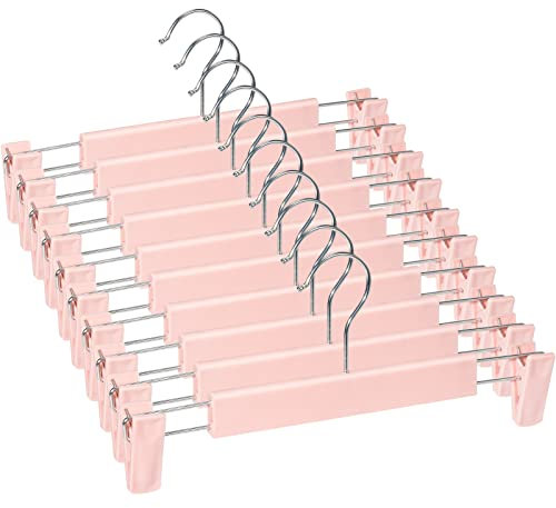 Lamitocs 10 Stück Rockbügel Kleiderbügel mit starken Antirutsch verstellbaren Clips Haken, Platzsparende Hosenbügel für Hängende Hosen Socken Röcke Mäntel,Rosa