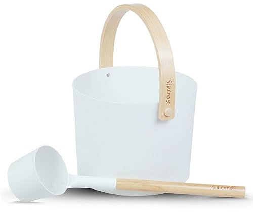 SULENO Sauna Set KJELL Metall 2-teilig Saunakübel & Saunakelle, Hochwertiges Saunazubehör in weiß Aufgusskübel & Schöpfkelle für perfekte Saunasitzungen