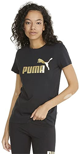 PUMA Damen Essentials Logo (Available in Plus Sizes) T-Shirt, Schwarz-goldene Folie, Groß