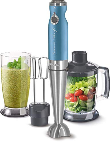 Sencor minipimer immersione SHB 56XX, frullatore 4 in 1, frullatore elettrico con bicchiere da 800ml, tritatutto elettrico, fruste elettriche, potenza da 1200w, 20 velocità (Blue)