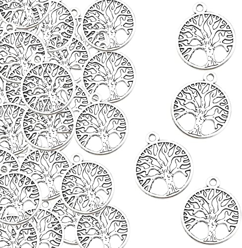 VEGCOO 120 Pz Ciondolo Albero Della Vita, Gioielli Collana Braccialetto Fai-da-Te Bomboniere Albero Della Vita, Accessori per Gioielleria per Battesimo/Comunione/Bomboniere per Matrimonio