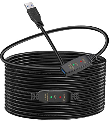 LDKCOK 50ft Active USB 3.0 Extension Cable, USB Type A Male to Female Extender Cord with Dual Signal Boosters and 5V/2A Power Port, 5Gbps Data Sync, Compatible with VR Headsets, Webcams, Hard Drives