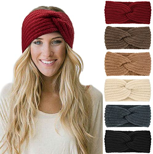 DRESHOW 6 Styck Varmt Stickat Pannband för Kvinnor Vinter Öronvärmare Virkade Pannlindor Tjock Kabel Pannband