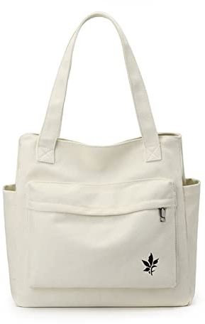CORIOS Bolso de Mano para Mujer Bolso Tote Lona Casual Bolso Shopper Bolsa de Ocio Multifuncional Bolsos de Hombro para Compras Viajes Citas Trabaj Blanco