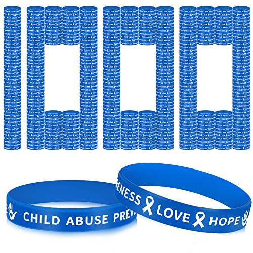Bucherry 1000 Pieces Child Abuse Awareness Silicone Bracelets, Blue Ribbon Wristbands for Awareness Support Events