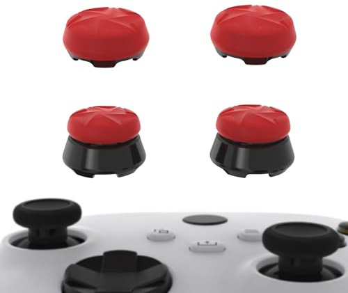 PlayVital Thumbs Pro Joystick Extender für Xbox Core Controller,für Xbox Series X/S,Thumbstick Kappen Zubehör für Xbox One Controller-2 High Raise&2 Mid Raise Dome(Razor-Scharlachrot&Schwarz)