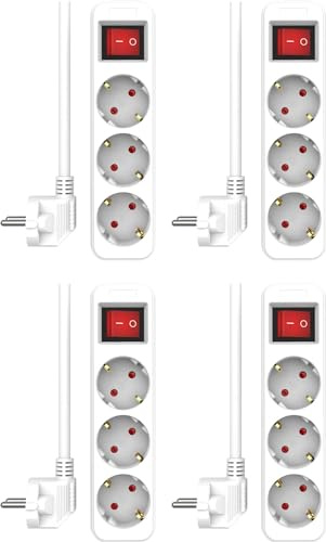 4-er Set ELRO ES103 3-Fach Steckdosenleiste mit Schalter und 1,5m Kabel – Kindersicherung – Schukostecker – max. 3680 W – TÜV-geprüft - Weiß