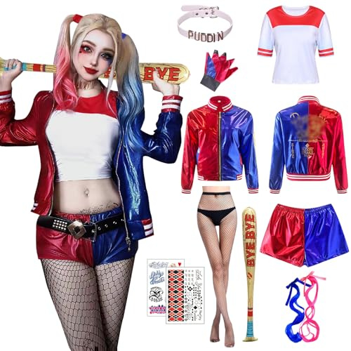 Antsparty Halloween Cosplay Kostüm, Bösewicht Suicide Kostüm mit Jacke T-shirt Shorts Handschuhe, Halloween Karneval Cosplay Kostüme