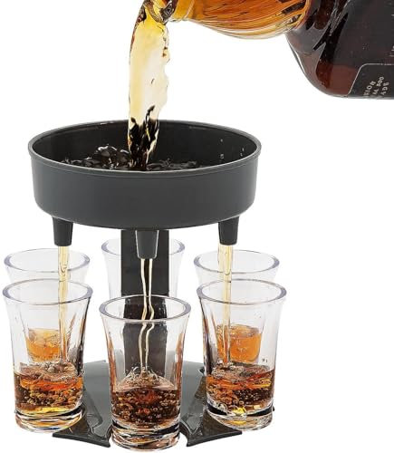 Shot Glasses Dispenser, 6 Way Shot Dispenser with Glasses for Filling Liquids Fun Drinking for College, Camping,Parties and Housewarming Gift (Grey)