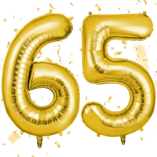 OFFCUP Zahlen Luftballon Gold, Folienballon Zahl 65 | 40 Zoll Helium Ballons Riesen 101cm Geburtstag Mädchen Junge PartyDeko Ballon Zahl Deko zum Jubiläum Neujahr Hochzeit