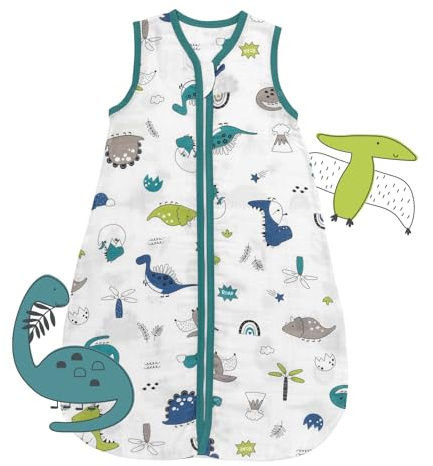schlummersack Baby Schlafsack Neugeboren Sommer 0.5 Tog 56 cm dünn Bambus-Musselin Dino | Baby Sommerschlafsack dünn |Sommer Schlafsack Baby 0 5 Tog | Newborn Schlafsack Baby Sommer ungefüttert