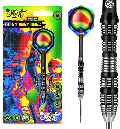 Shot! Darts AI Mimic 90% Tungsten Pro Throwing Darts Steel Tip Set, Professional – Made in New Zealand – Designed Dart Flights for Women & Men – Metal Tip Bar Darts for Adults