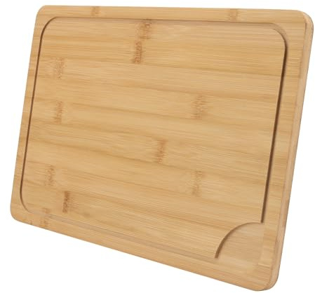 FAAING 36 x 24 cm Holzschneidebrett Schneidebrett Rechteckig, Bambus Schneidebrett Holz und Serviertablett aus Bamboo, Küche Holzbrett aus Bambus mit Saftrille