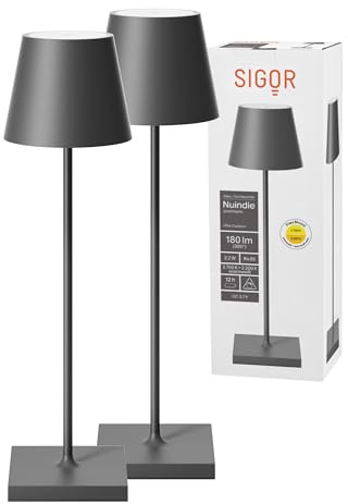 SIGOR Nuindie 2.0 Akku-Tischlampe, 2er-Set, graphitgrau | Dimmbar • Indoor & Outdoor • IP54 • 38 cm • USB-C • 12 h Leuchtdauer