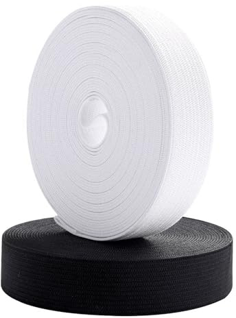DBALL 2 Rollos Goma Elastica Costura de 40 mm × 10 Metros Cinta Elastica Costura Poliéster Elástico Accesorios para Tejer Elastico Costura para DIY Coser a Mano (Blanco Negro)