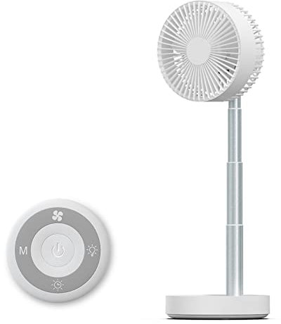 Ventilador de pie plegable portátil con batería recargable de 5000 mAh, 5 velocidades, silencioso, para oficina, hogar, camping al aire libre
