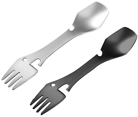 BELLIFFY 2-teiliges Göffel 5-in-1-kombi-löffel Messer Flaschenöffner Campingzubehör