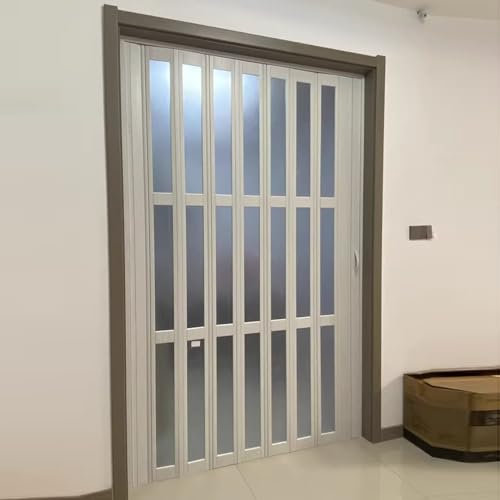 Falttüren Innentüren PVC-Falttür für Den Innenbereich, Weiße Ziehharmonika-Falttür mit Mattiertem Acrylglas, Raumteiler für Küche und Bad, Inkl. Montagezubehör(76x80in(193x203cm))
