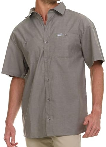 Wrangler Button Up Shirts for Men Big and Tall - Chambray Woven Short Sleeve Casual Shirt