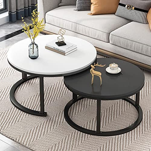 Couchtische aus Glas, stapelbar, für Sofa, 80 x 45 cm und 60 x 38 cm, 2 Stück, moderne Wohnzimmermöbel mit glatten Platten aus gehärtetem Glas und runden Metallrahmen.