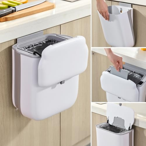 Esilihom Cubo de basura plegable colgante con tapa, cubos de abono de cocina de 10 litros para debajo del fregadero, organizador de residuos de alimentos para caravana, encimera, camping, baño,