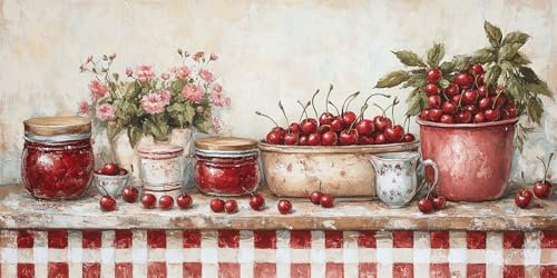 Malen Nach Zahlen Obst Malen Nach Zahlen Erwachsene Kirsche DIY mit Rahmen Ölgemälde Set Malen Basteln mit Pinseln und Acrylfarben Kreativ Set für Erwachsene,Home Wand Dekor Geschenk 80x160cm E-670