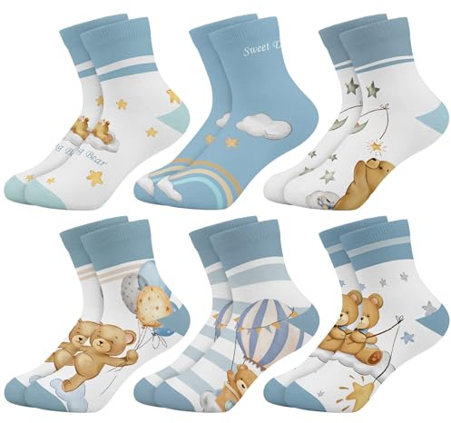Queenshin 6 Pares Calcetines Niñas Infantiles Unicornio Arcoíris Estrella Dibujo Animado Calcetín Crew Tobilleros Suave Cómodo Regalos 3-14 años Tamaño 25-38