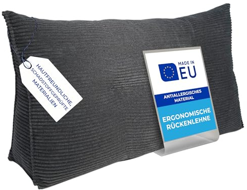 Pillows24 Cord Rückenkissen für Bett & Sofa 70cm, abnehmbarem Bezug | Bequemes Keilkissen und Lesekissen fürs Bett, waschbarem Bezug, Großes Sofakissen für Rückenlehne und Sofa, Graphit