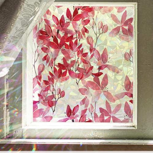 Yeysynana Pellicola per la privacy per finestre in vetro colorato, motivo acquerello rosa con fiori su entrambi i lati, non adesivo, per casa, ufficio, soggiorno, finestra, porta, decorazione