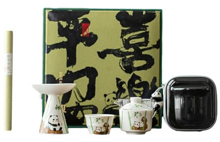 Juego de té Panda Kung Fu pintado a mano, juego de té de porcelana blanca Dehua de alta gama, juego de té Peace Travel