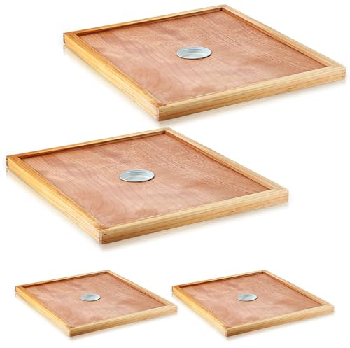 Colingmill 4 Pack Bee Hive Inner Cover and Bee Entrance Feeders for 10 Frame Hive Box Cover with Feeding Hole Insulation Ventilation Inner Cover Perforated for Beekeeping Supplies