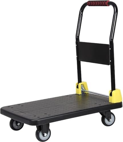 KYRRXLDM Plattformwagen-Schiebekarre, Faltbarer Schiebe-Handwagen zum Beladen und Lagern, Plattformwagen-Trolley mit 360-Grad-Schwenkrädern, große Ladekapazität, robuste Handkarre