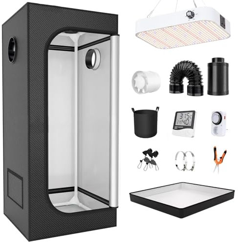 Indoor Grow Tent Kit with 200W Dimmable LED Grow Lights Full Spectrum 80 * 80 * 180cm White Light