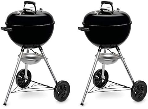 Weber Original Kettle Charcoal Grill, Ø 47cm Grill Area, BBQ Grill with Porcelain-Enamelled Lid & Bowl, Lid Thermometer, One-Touch Cleaning System - Black (13101004) (Pack of 2)