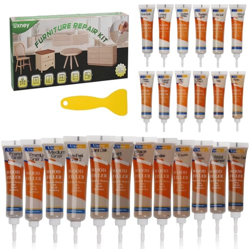 Uxney Holzspachtelmasse Reparaturset 24 Farben - Holzkitt & Reparaturpaste für Kratzer, Risse, Löcher in Möbeln, Türen, Fußboden (Technicolor Serie)