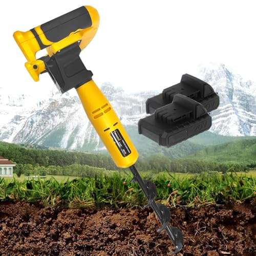 EORNYHQMY Excavadora De Agujeros De Poste De Barrena Eléctrica De 350 W, Herramienta Inalámbrica, con 2 Baterías, Broca En Espiral De 30 Cm, para Jardinería, Plantación De Árboles