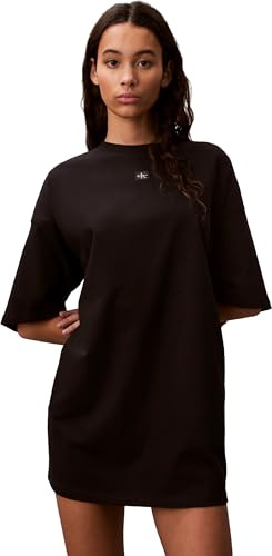 Calvin Klein Donna Abito a T-Shirt Woven Label Oversize Fit, Nero (Black), L