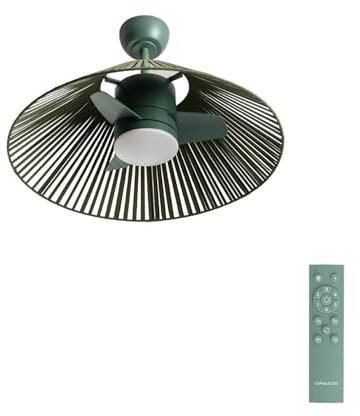 CREATE / WIND LAMP WOVEN/Ventilatore da soffitto luce e telecomando verde salvia / 25W, timer, Ø75 cm, funzione estate-inverno, LED 3 temperature, corpo in corda, flusso d'aria concentrato